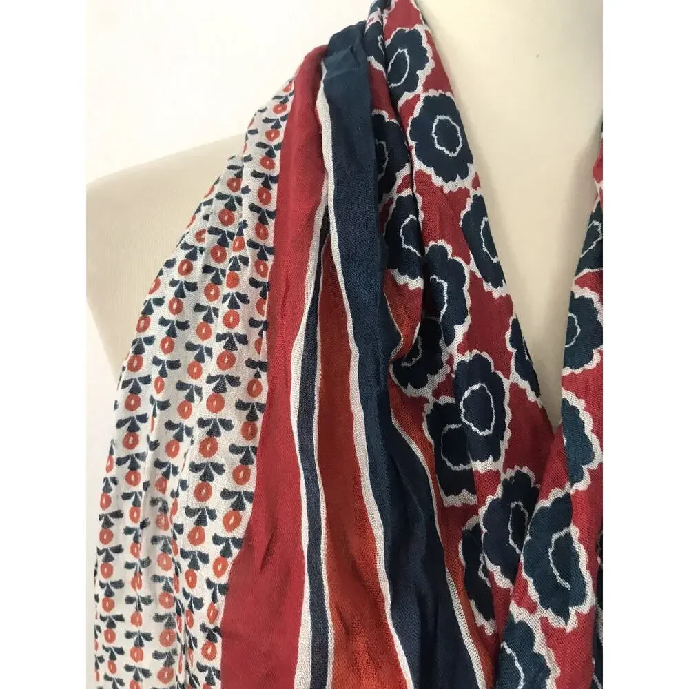 Coldwater Creek Scarf Women Sz OS Multicolor Print‎ Floral Graphic Raw Hem NWT